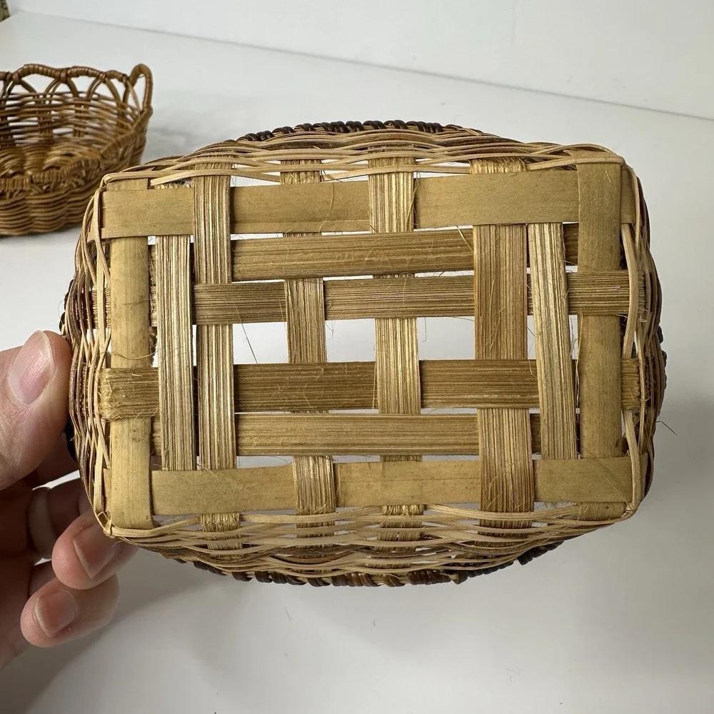 4 Miniature Handmade Woven‎ Baskets Doll Accessory Trinket Rustic Farmhouse 5